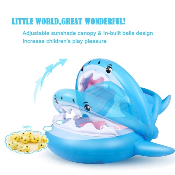 Baby Float Swimming Pool Toddler Floaties with Inflatable Canopy Shark 6-36 M - Picture 8 of 9